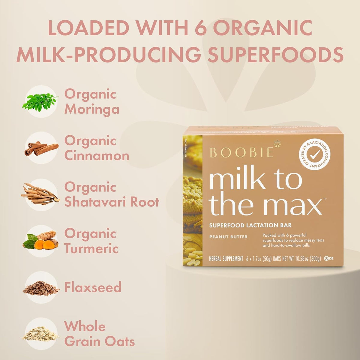 Boobie Bar Milk to the Max Lactation Bar for Nursing Moms | Vegan, Gluten-Free, Fenugreek-Free (12 Bars)