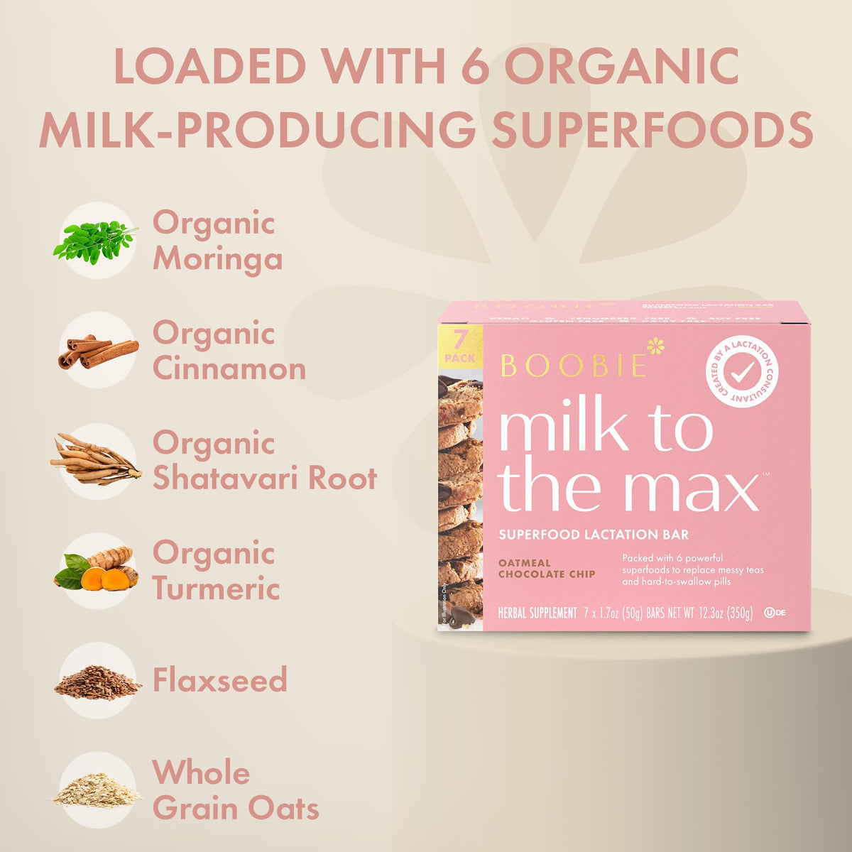Boobie Superfood Oatmeal Chocolate Chip Lactation Bar – Vegan, Gluten-Free, Fenugreek-Free (7 Bars) | Boobie Brands