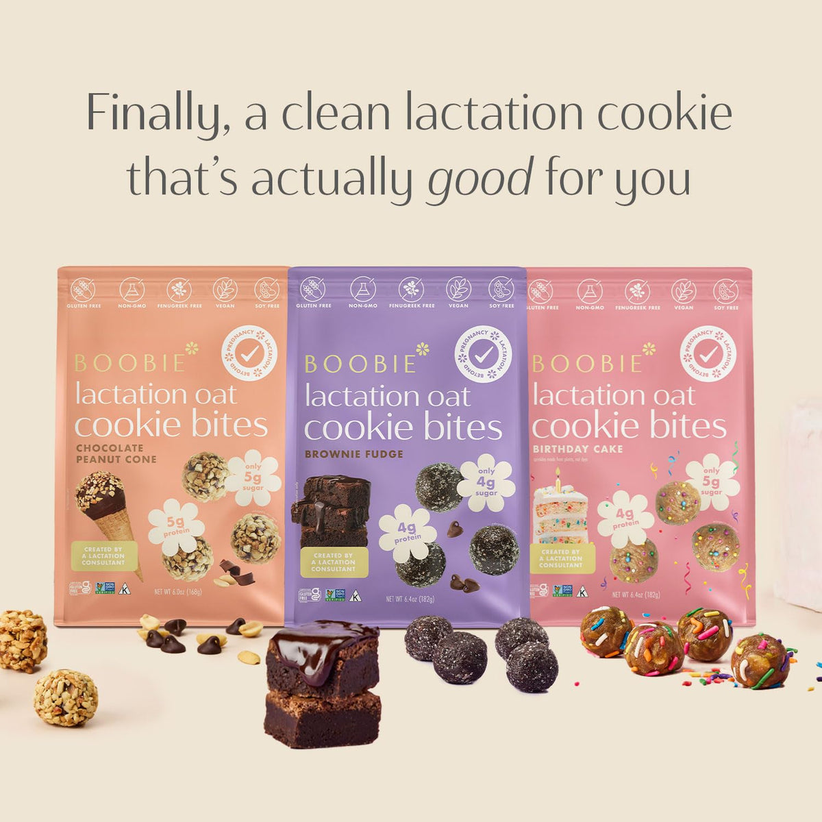 Boobie Lactation Cookies, Brownie Fudge | Vegan, Gluten-Free, Dairy-Free | 5g Sugar | 7 Servings x 3 Packs