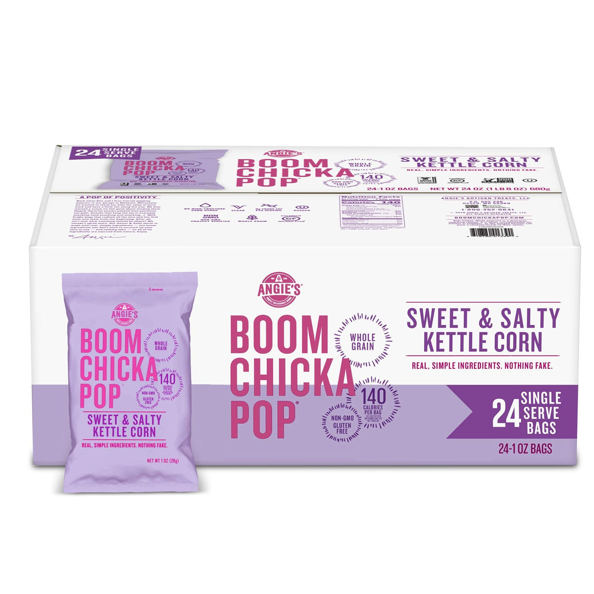Angie's BOOMCHICKAPOP Sweet & Salty Kettle Corn - 24 Pack, 1oz Bags