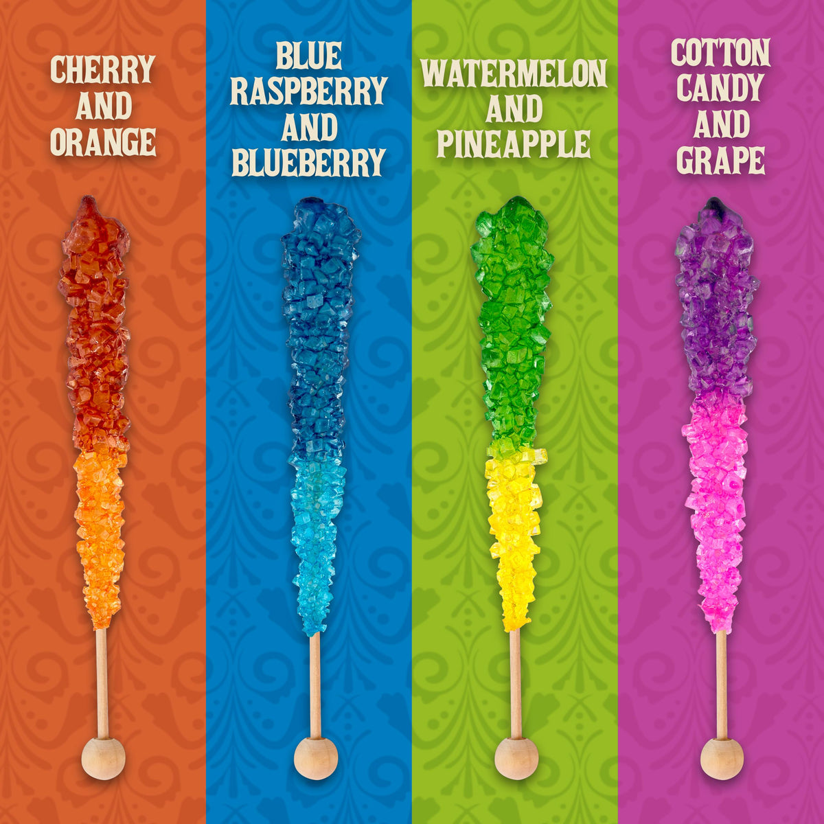 Boone's Mill Rocksicles - 36 Extra Large Rock Candy Sticks, Assorted Double Flavors