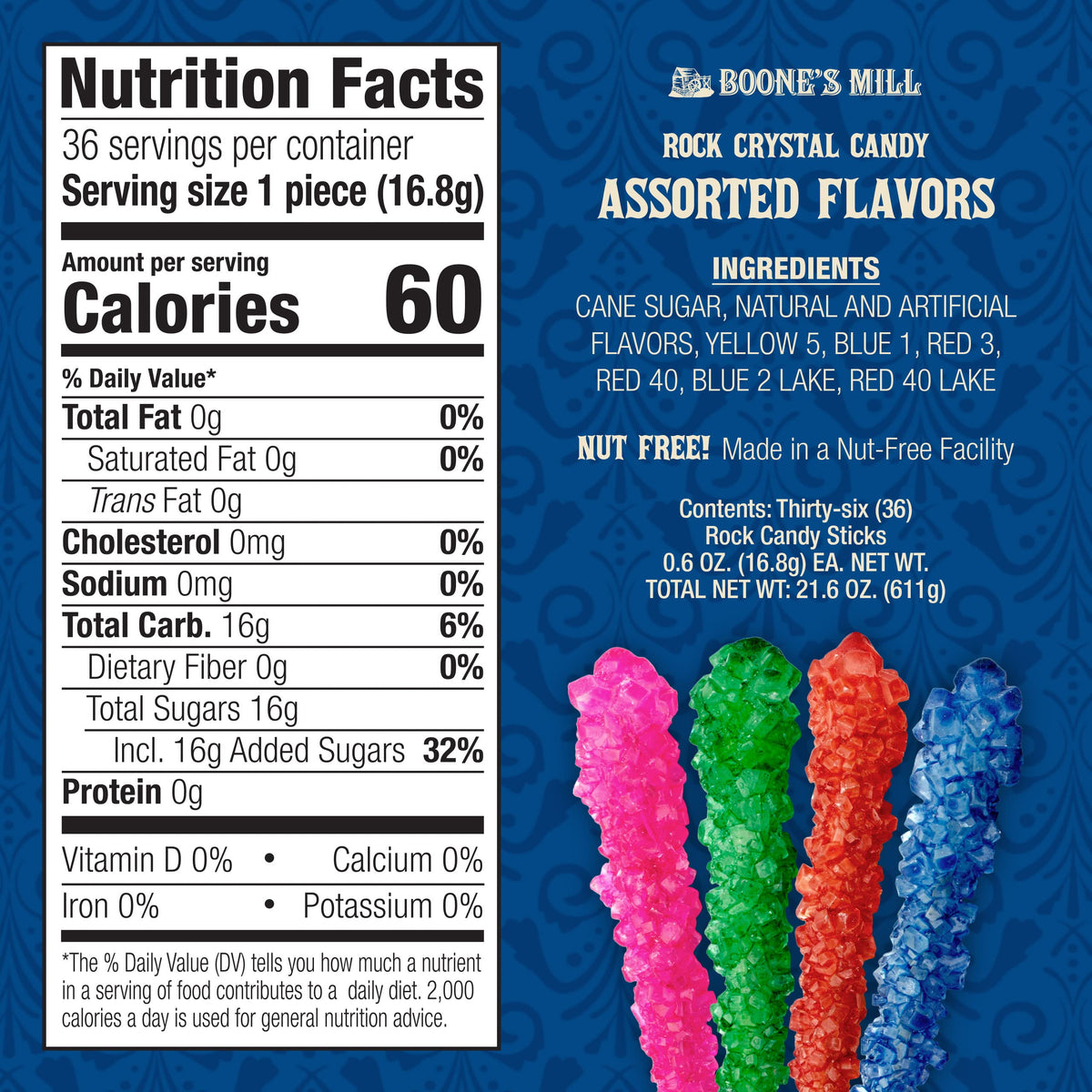 Boone's Mill XL Rock Crystal Candy Sticks - Assorted Flavors, 36 Count