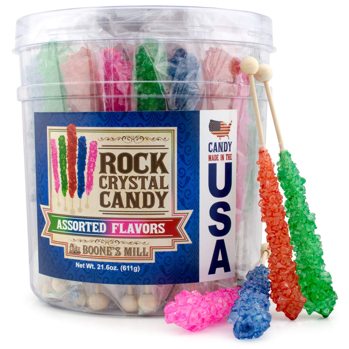 Boone's Mill XL Rock Crystal Candy Sticks - Assorted Flavors, 36 Count