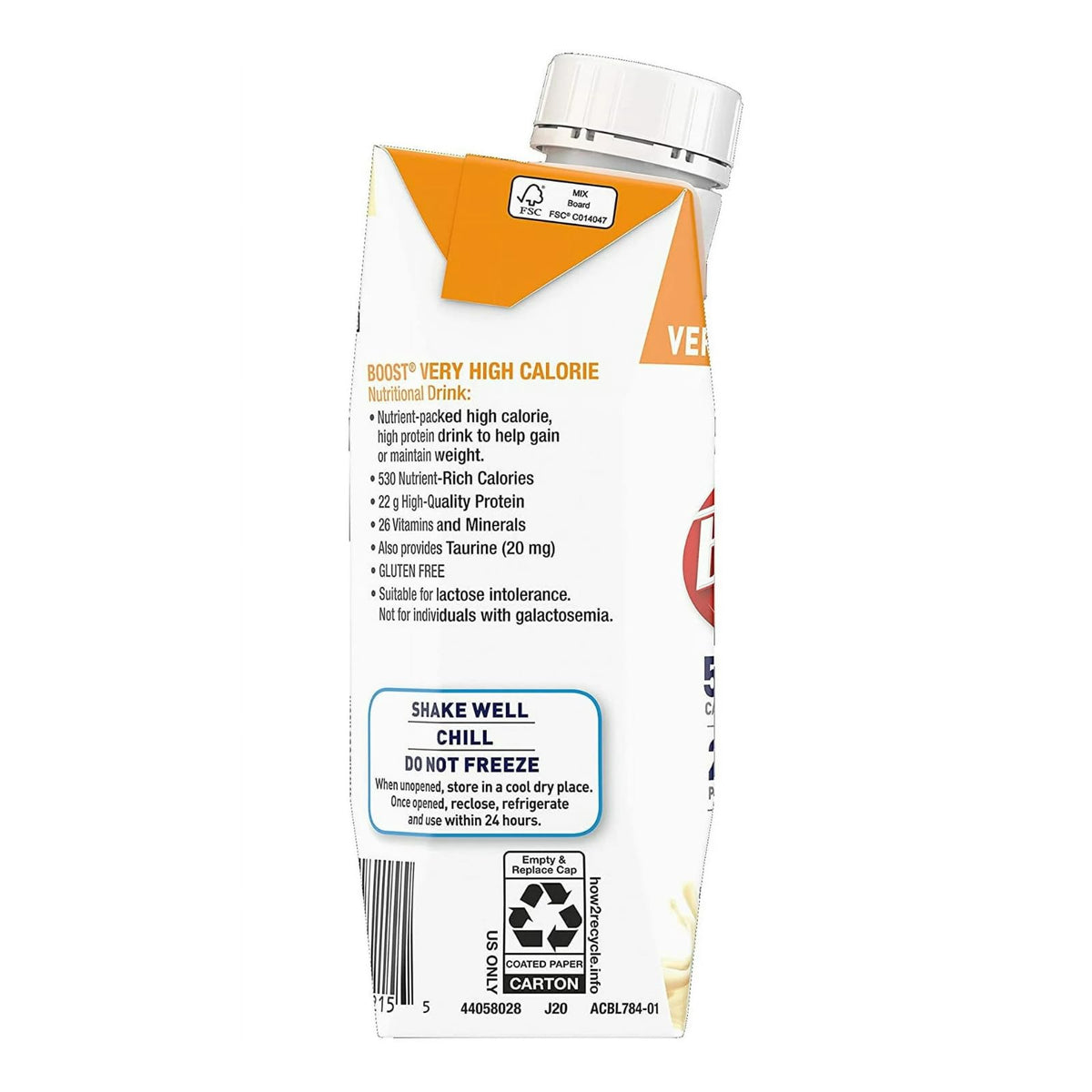 BOOST Very High Calorie Nutritional Drink - Very Vanilla, 8 fl oz (Pack of 12)