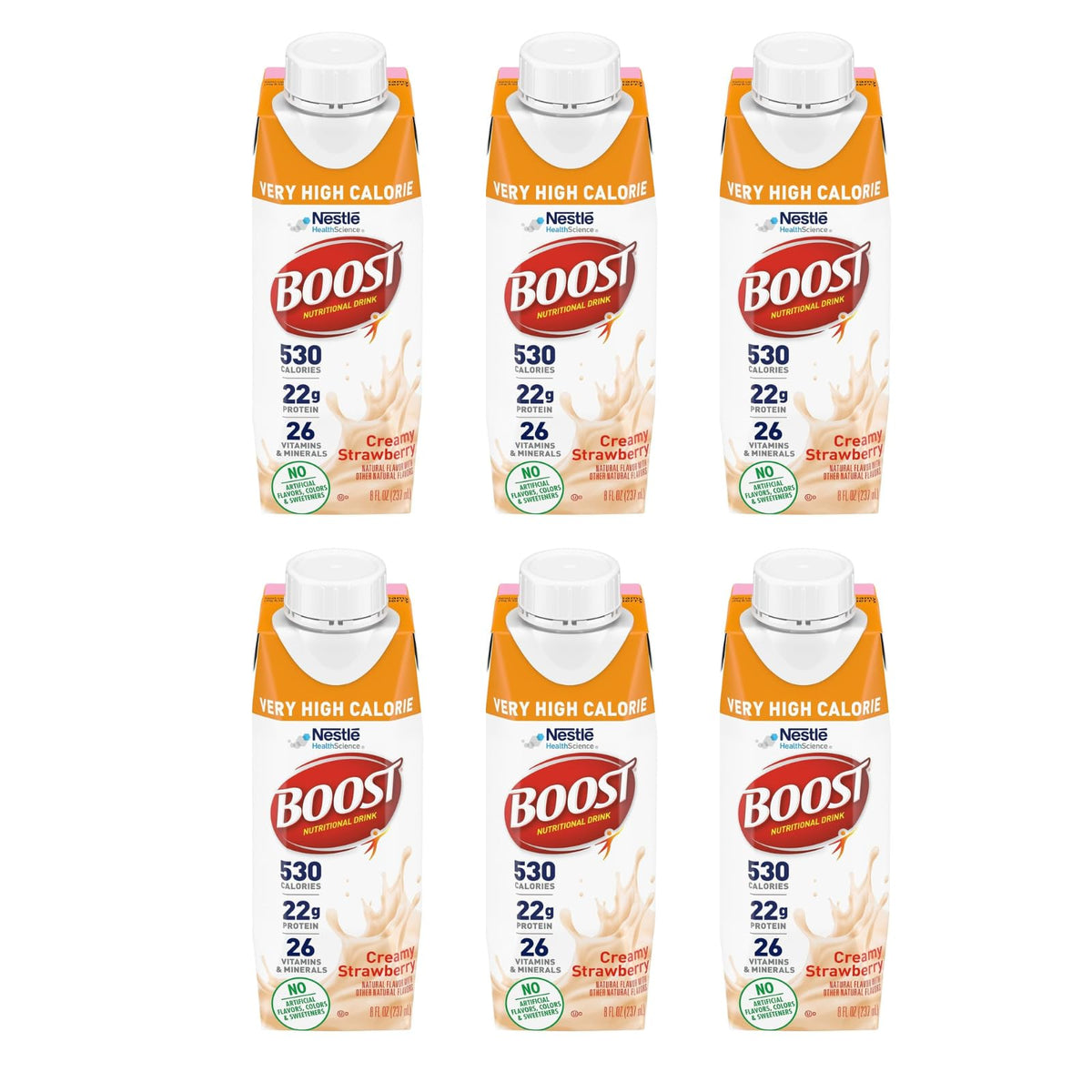 BOOST Very High Calorie Nutritional Drink – Very Vanilla, 8 fl oz, Pack of 6