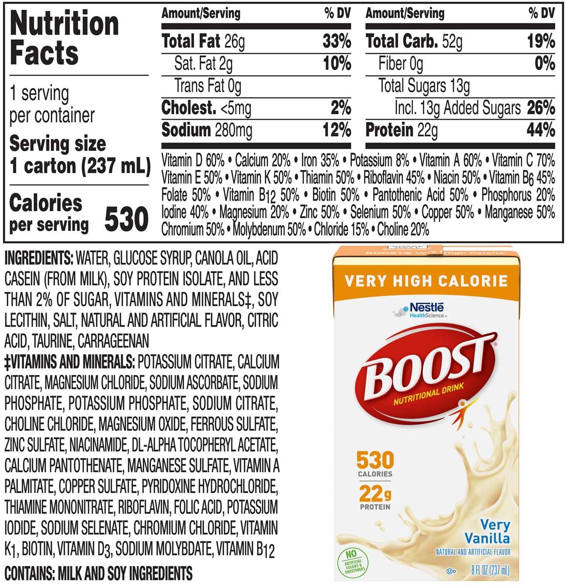 Boost Very High Calorie Nutritional Drink – Vanilla, 8 fl oz (6 Pack)