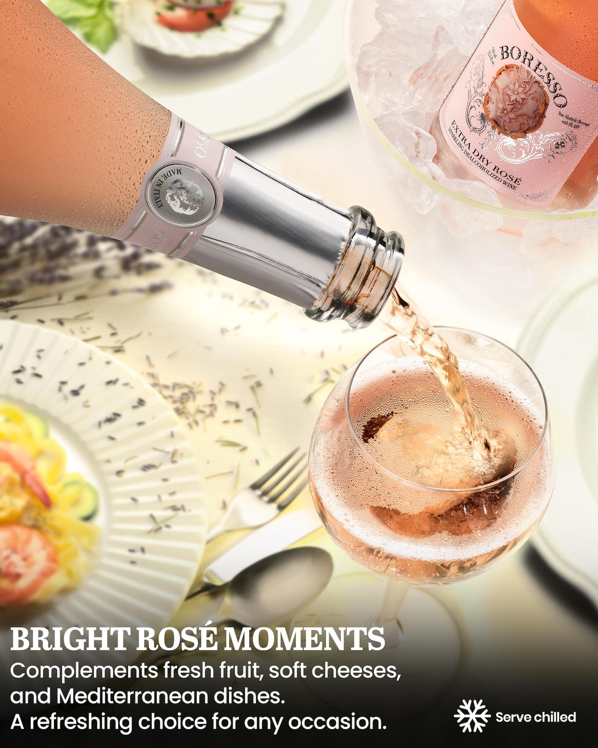 Boresso Extra Dry 0.0% ABV Non-Alcoholic Sparkling Rosé Wine – Gift Box 750ml