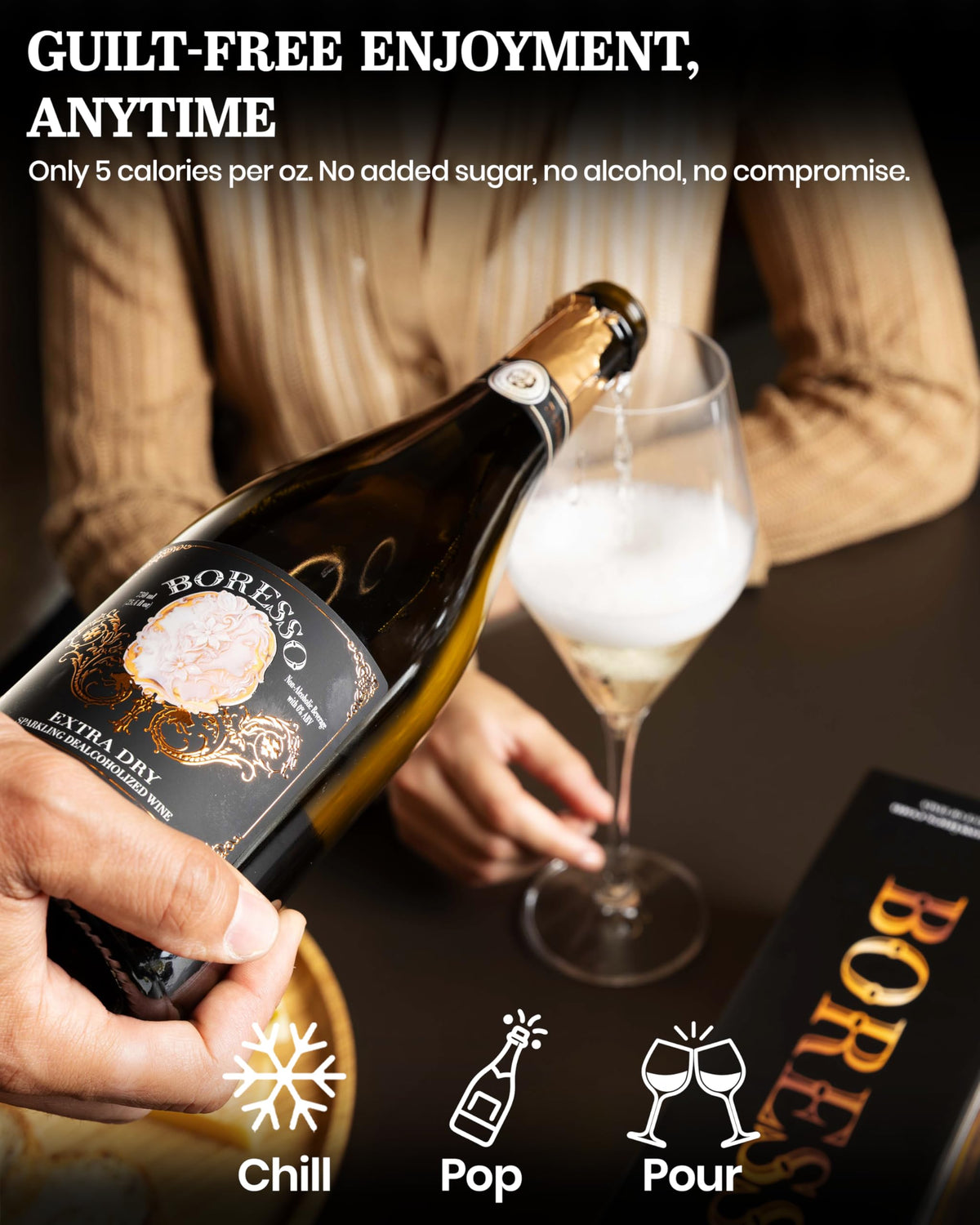 BORESSSO Extra Dry 0.0% ABV Non-Alcoholic Sparkling Wine - Italian Gift Box 750ml