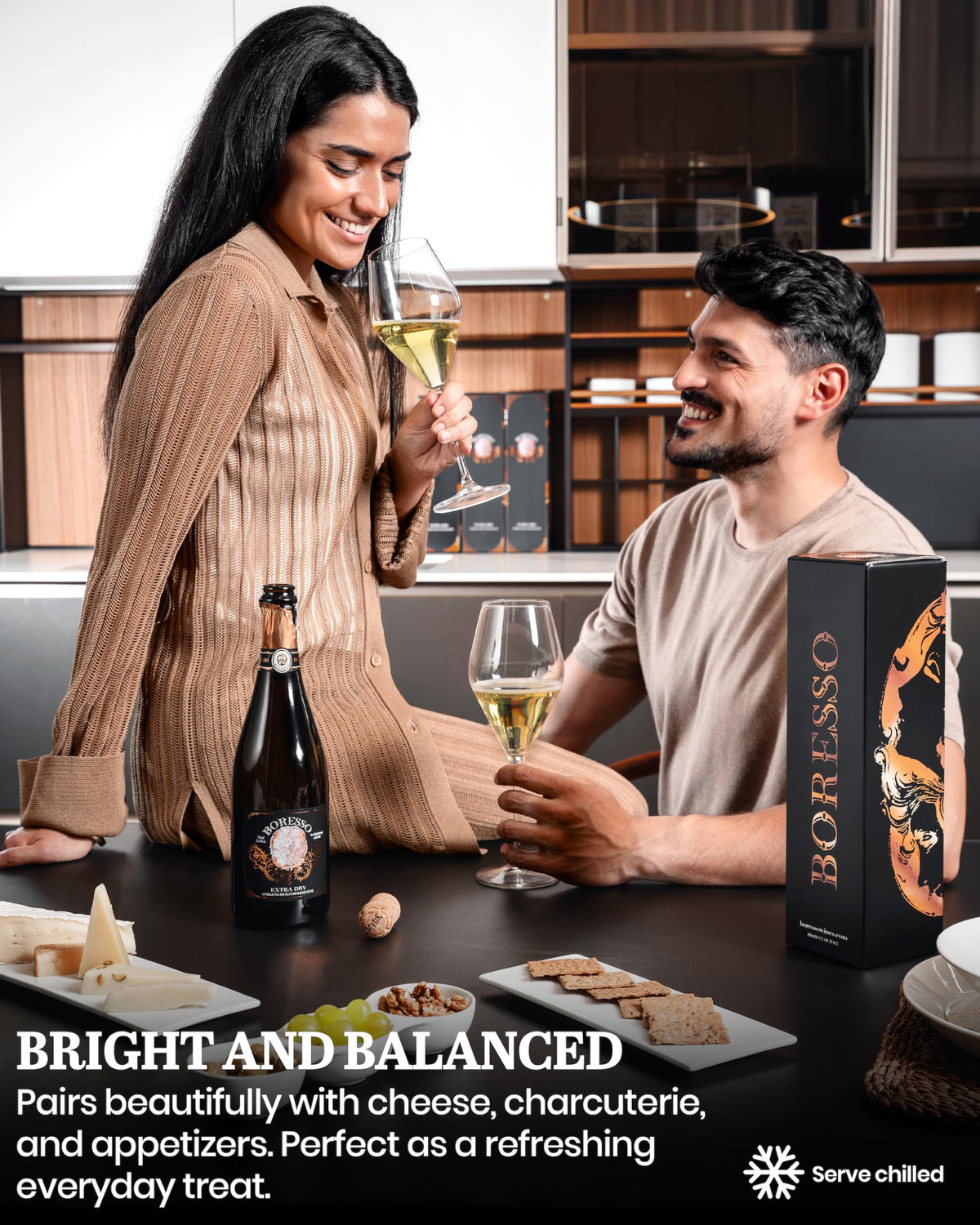 BORESSSO Extra Dry 0.0% ABV Non-Alcoholic Sparkling Wine - Italian Gift Box 750ml