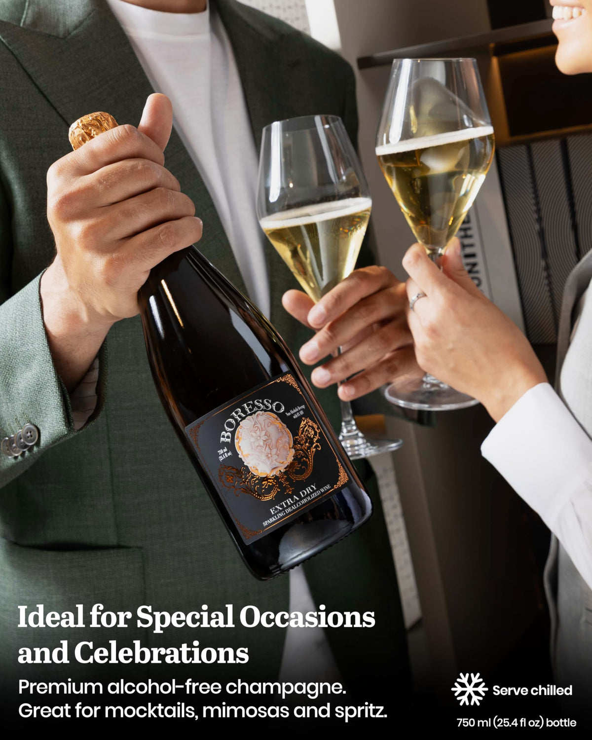 BORESSSO Extra Dry 0.0% ABV Non-Alcoholic Sparkling Wine - Italian Gift Box 750ml