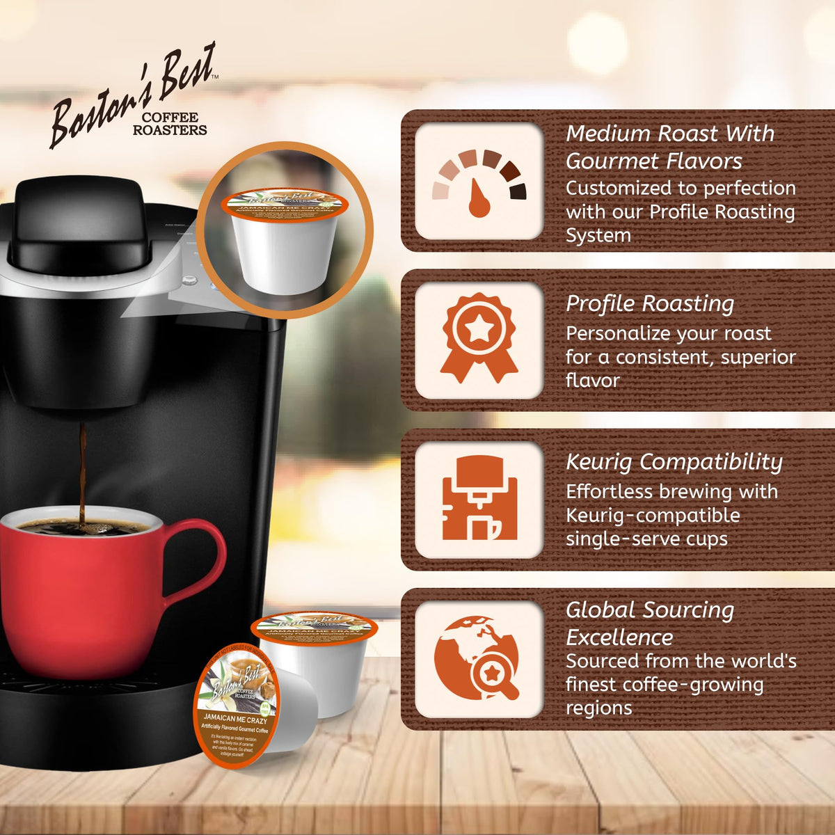 Boston’s Best Jamaican Me Crazy Flavored Coffee — Keurig Compatible, 24-Count Pack (4-Pack)