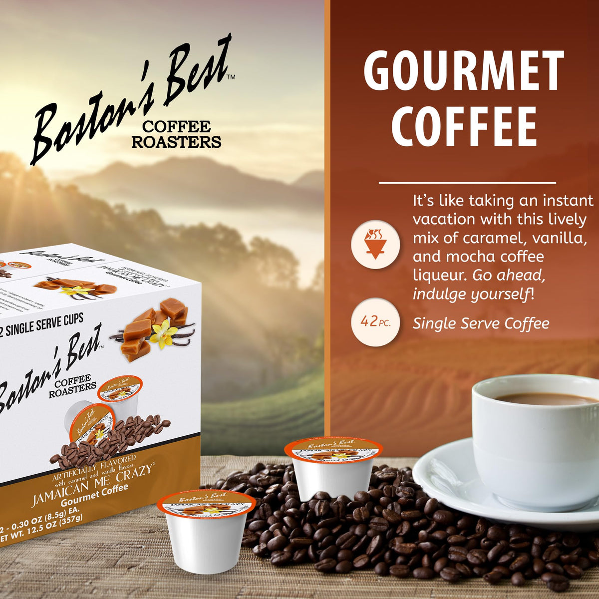 Boston’s Best Jamaican Me Crazy Flavored Coffee — Keurig Compatible, 42 Single-Serve Cups