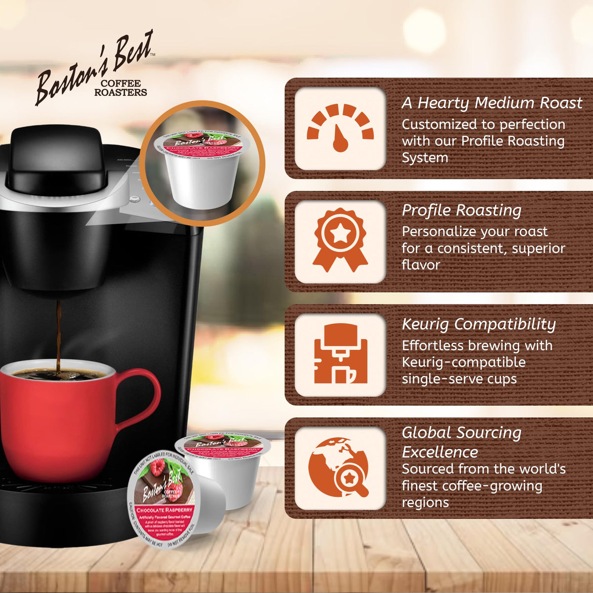 Boston’s Best Chocolate Raspberry Coffee – Medium Roast, Keurig Compatible, 42 Cups