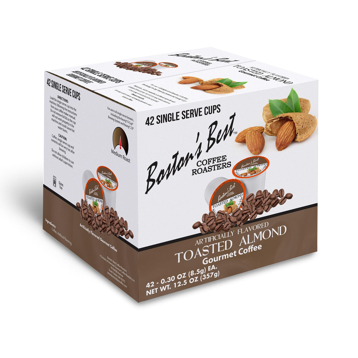 Bostons Best Toasted Almond Gourmet Coffee — Keurig Compatible, Medium Roast, 42 Single-Serve Cups