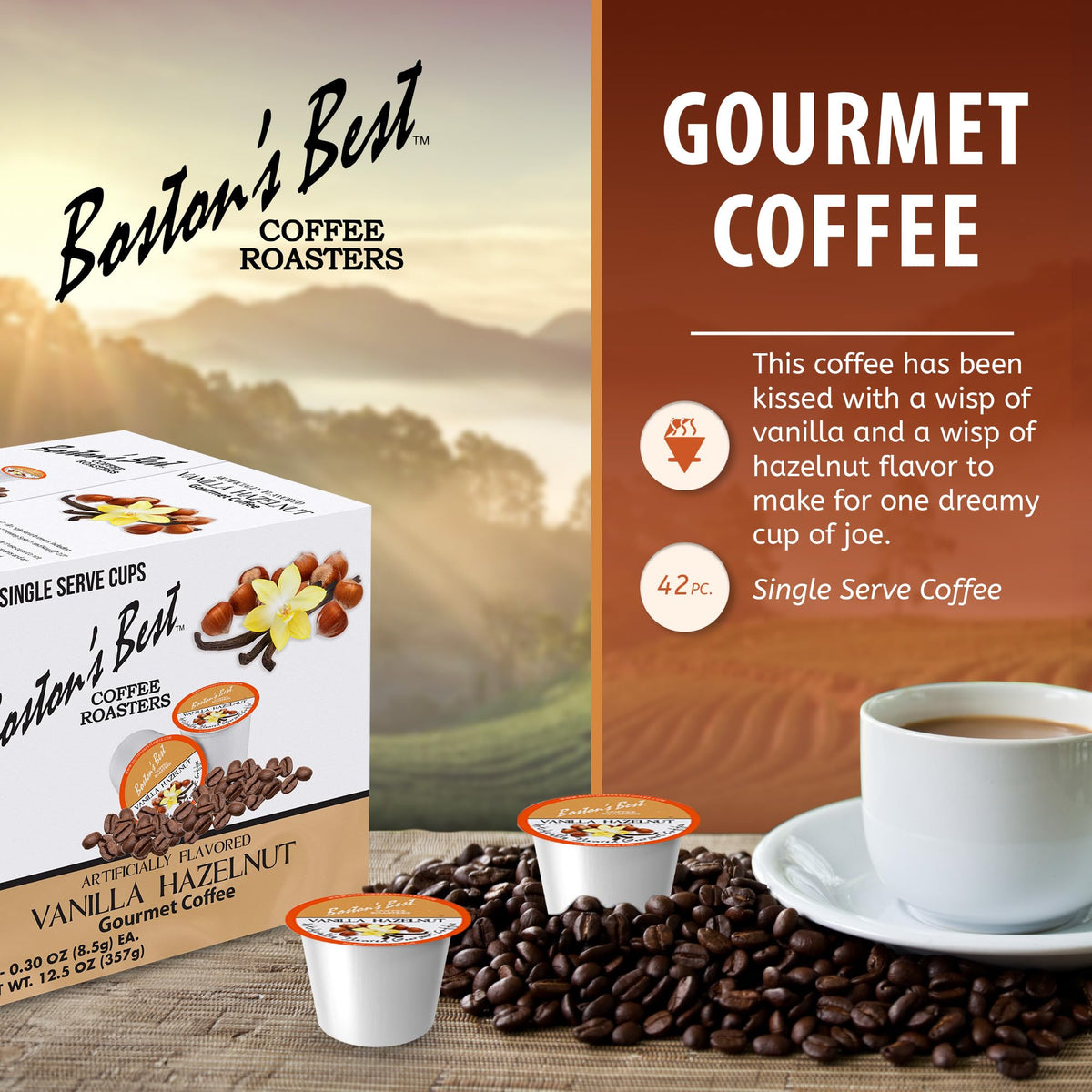Boston’s Best Vanilla Hazelnut Medium Roast Coffee Pods – Keurig Compatible, 42 Count