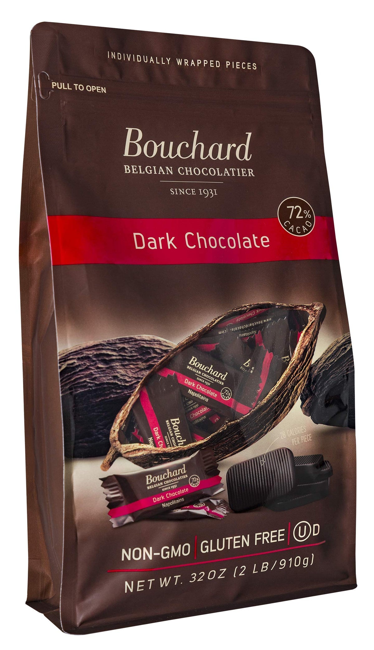 Bouchard Premium Belgian Dark Chocolate 72% Cacao | Individually Wrapped Pieces (2 lb)