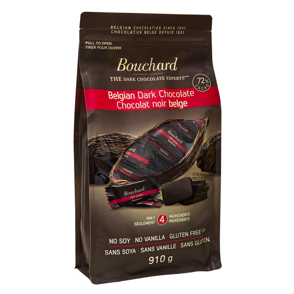 Bouchard Premium Belgian Dark Chocolate 72% Cacao | Individually Wrapped Pieces (2 lb CAN)