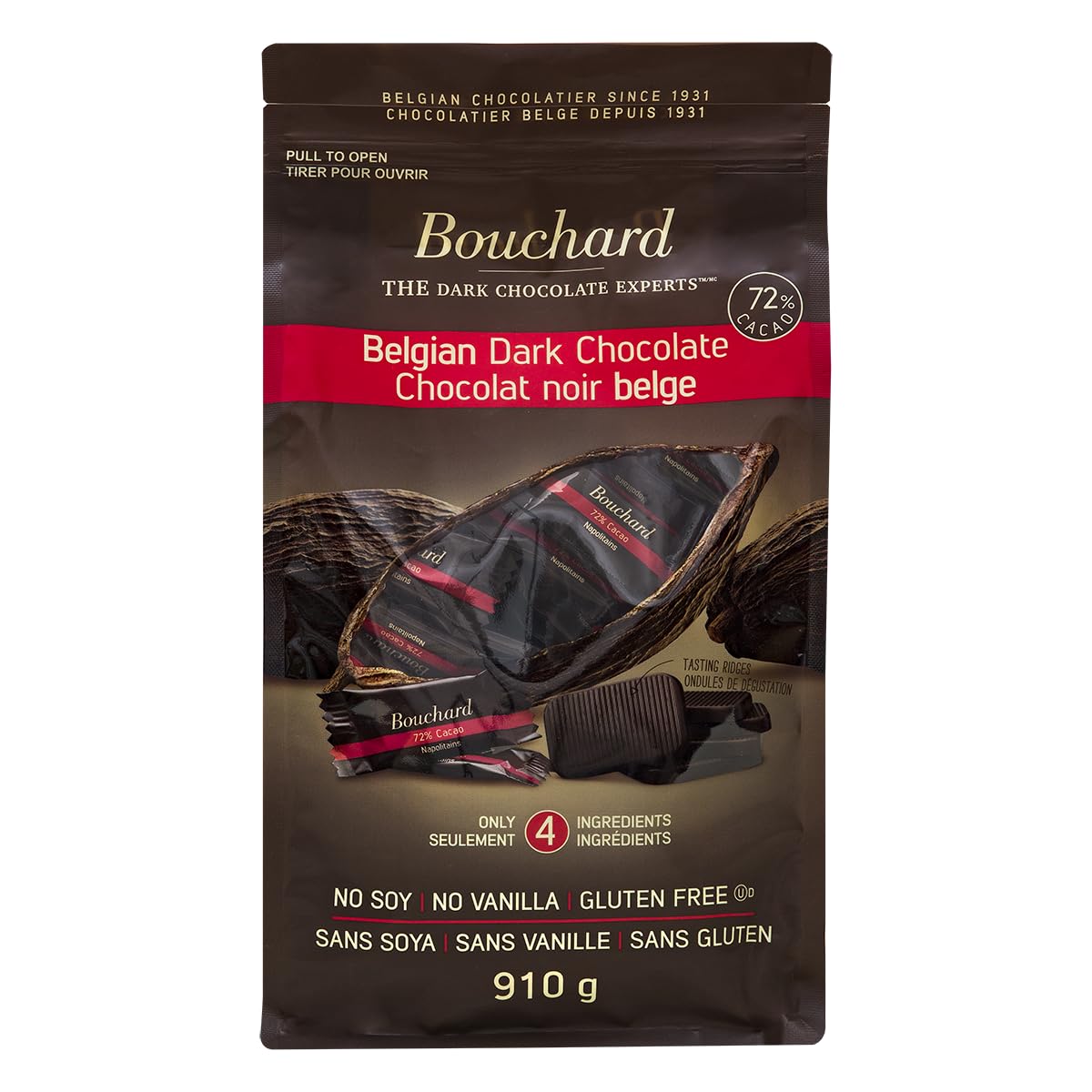 Bouchard Premium Belgian Dark Chocolate 72% Cacao | Individually Wrapped Pieces (2 lb CAN)