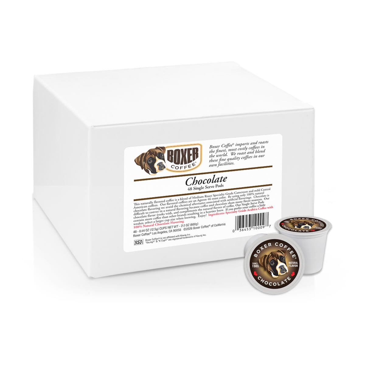 Boxer Coffee Chocolate Single Serve Pods – 48ct, Naturally Flavored Medium Roast, Keurig Compatible