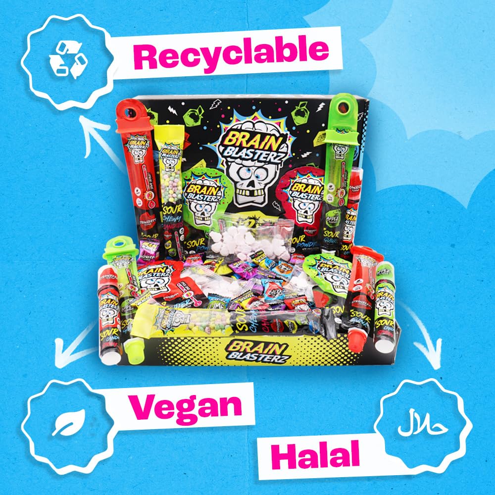 Brain Blasterz Sour Candy Variety Pack – 22-Piece Assorted Candy Box | Vegan & Halal Friendly, Individually Wrapped