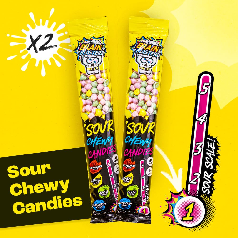 Brain Blasterz Sour Candy Variety Pack – 22-Piece Assorted Candy Box | Vegan & Halal Friendly, Individually Wrapped