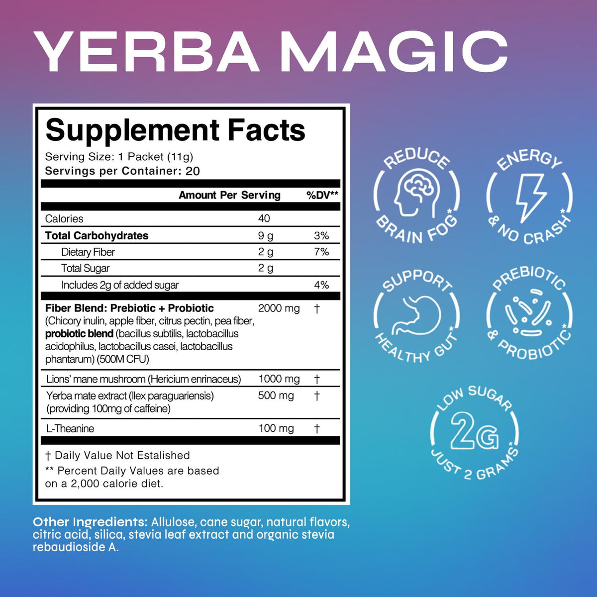 Brainista Yerba Magic Yerba Mate Powder Packets – Instant Clean Energy, Focus & Gut Health (Peach Mango) | 20 Sticks