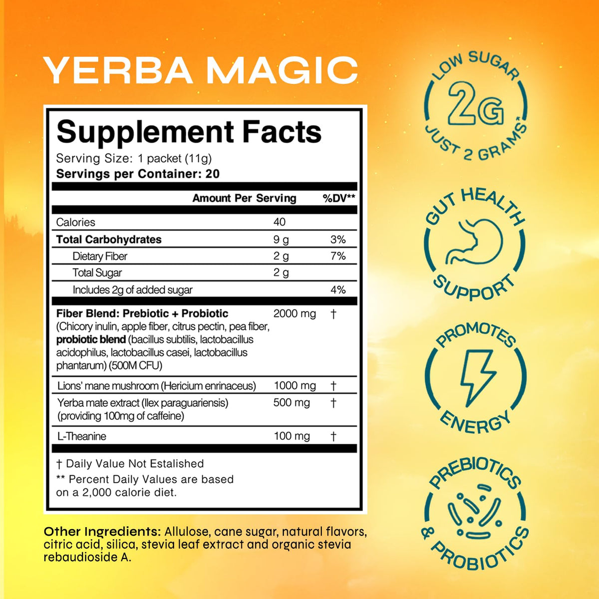 Brainista Yerba Magic Yerba Mate Packets – Instant Clean Energy, Focus & Gut Health (Pina Colada, 20 Sticks)