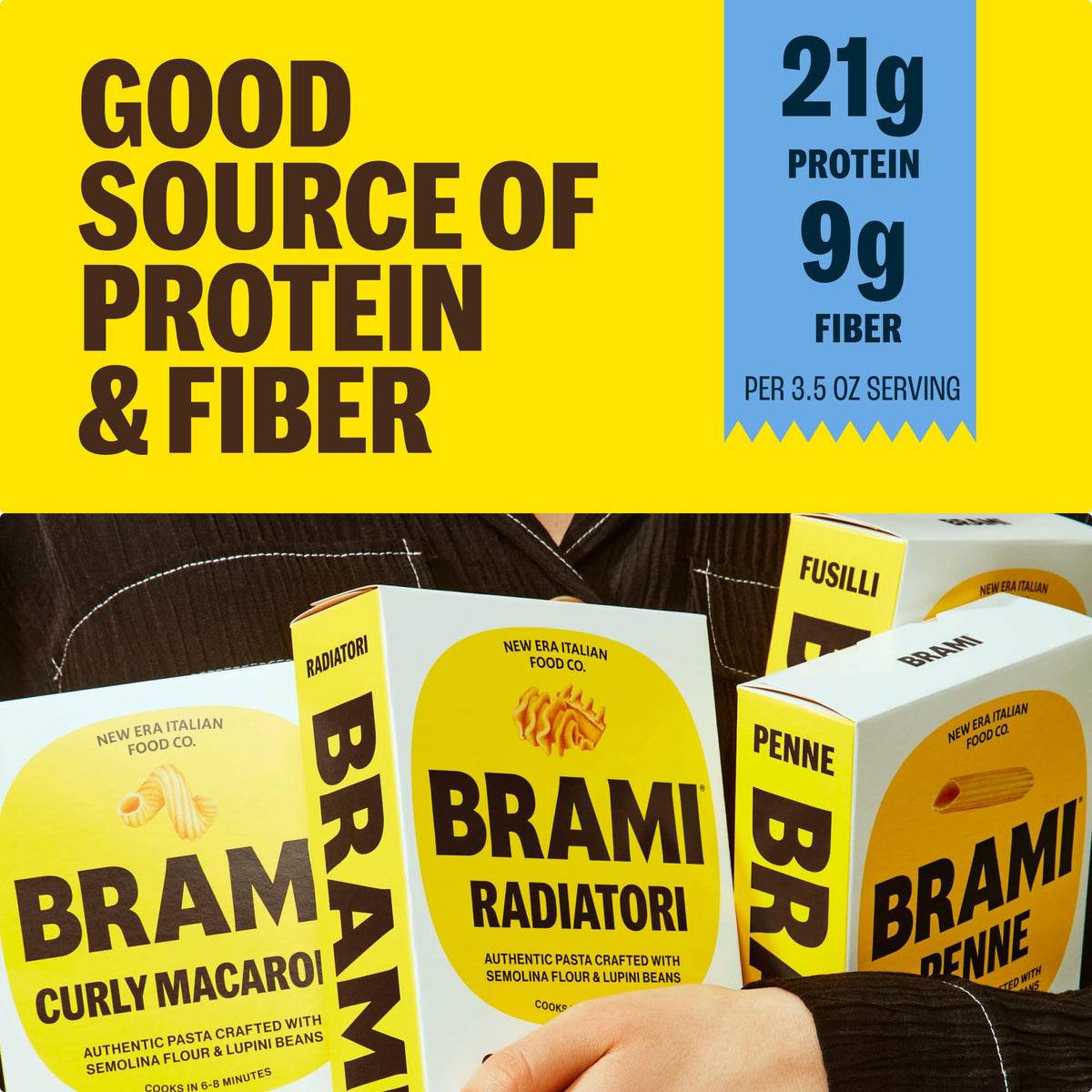 BRAMI Fusilli Italian Protein Pasta | High Protein & Fiber | Low Carb | Made in Italy | 12oz (Pack of 8)
