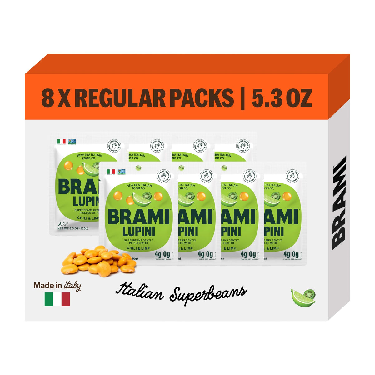BRAMI Lupini Beans Snack, Chili & Lime | 7g Protein, 0g Net Carbs, Plant-Based
