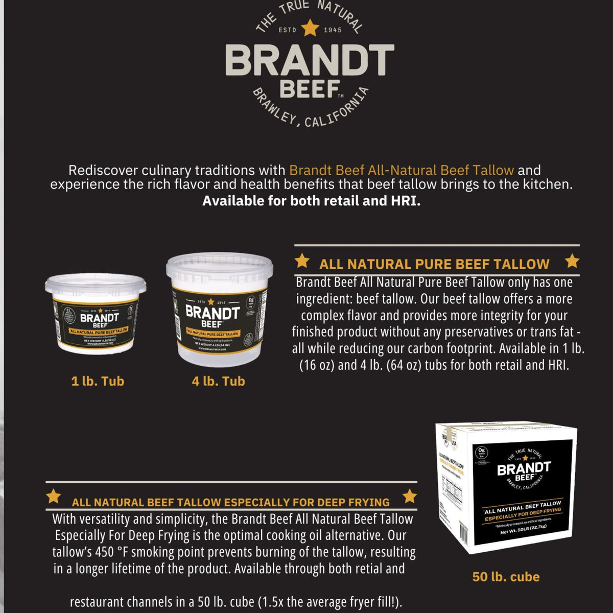 Brandt Beef Tallow – 100% Pure Beef Tallow for Cooking | 16 oz Tub | 450°F Smoke Point | Sustainably Sourced