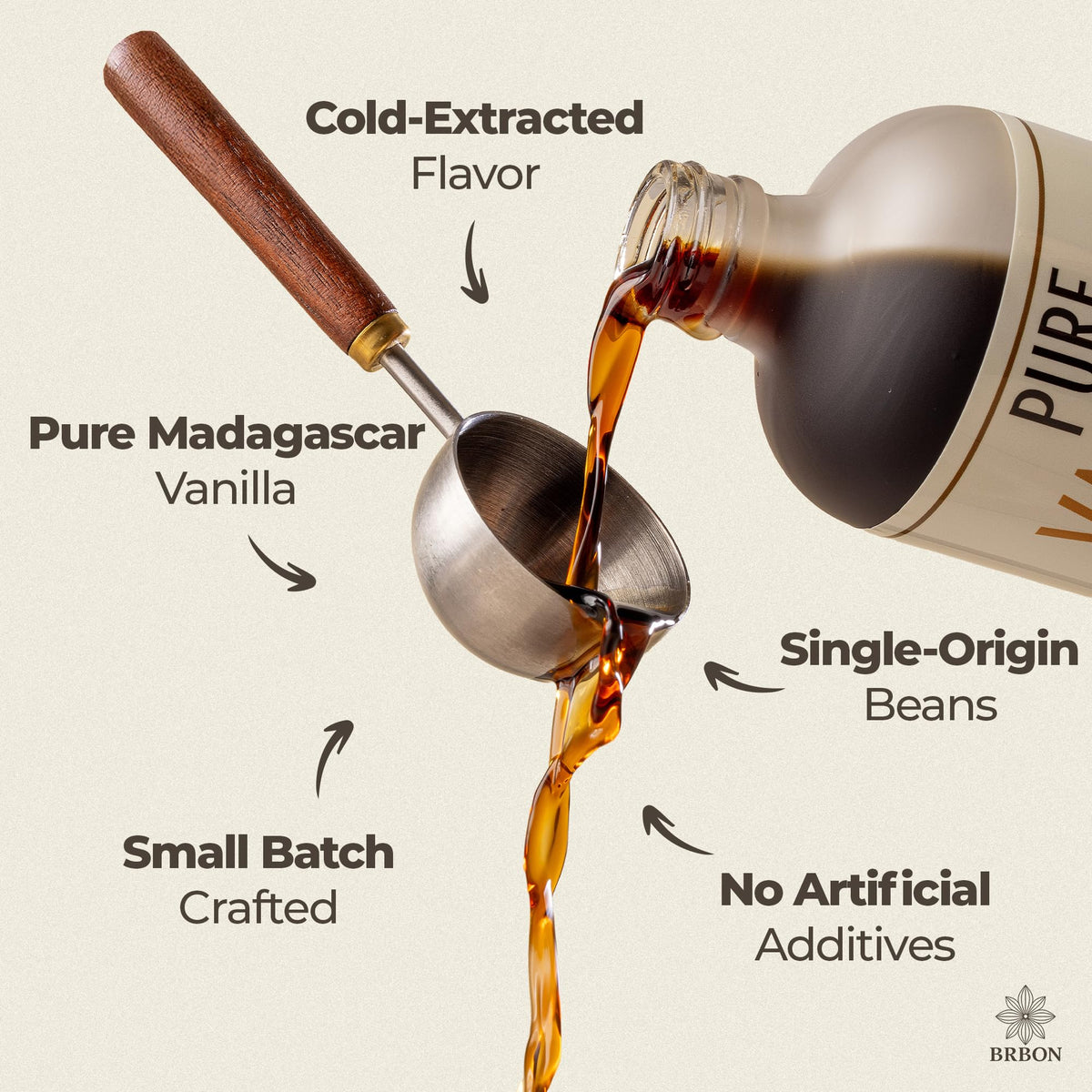 BRBON 8oz Pure Vanilla Extract | Madagascar Bourbon Vanilla Beans, Single-Origin, Non-GMO, Kosher