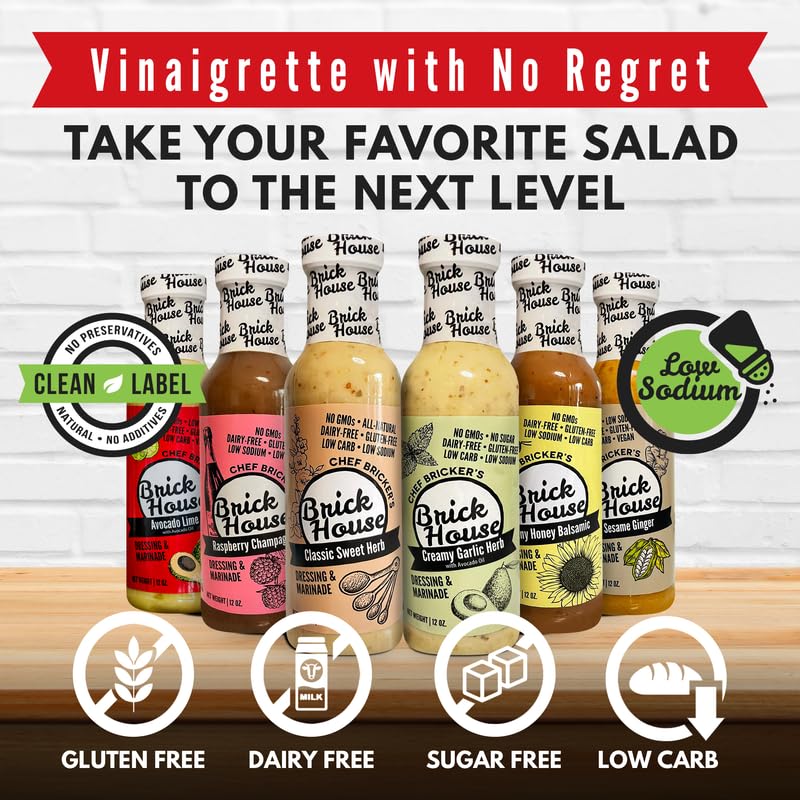 Brick House 6-Flavor Low-Sodium Salad Dressing Bundle – Gluten-Free, Keto & Vegan Options