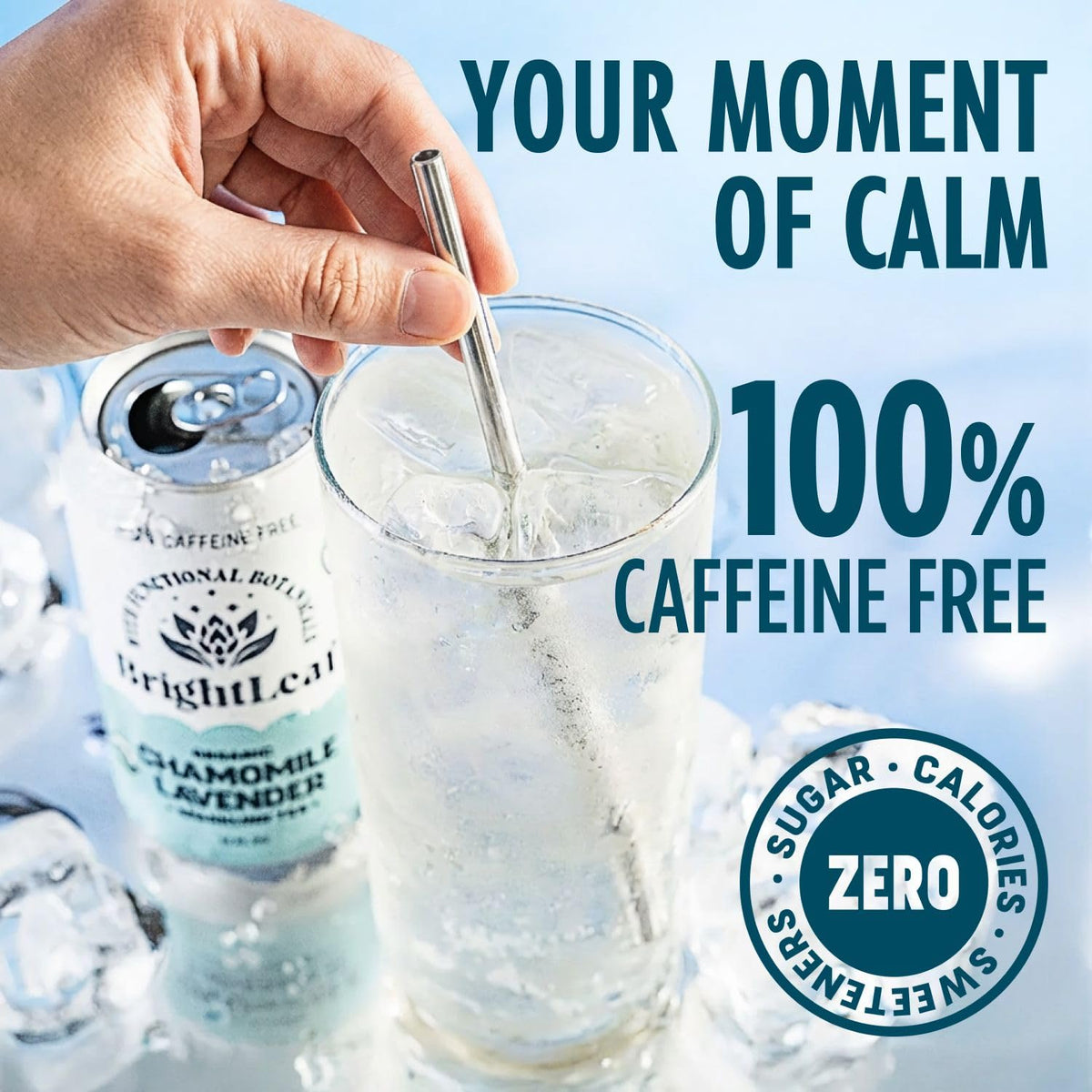BrightLeaf Chamomile Lavender Sparkling Tea — Calming, Caffeine-Free, Organic 12oz Can