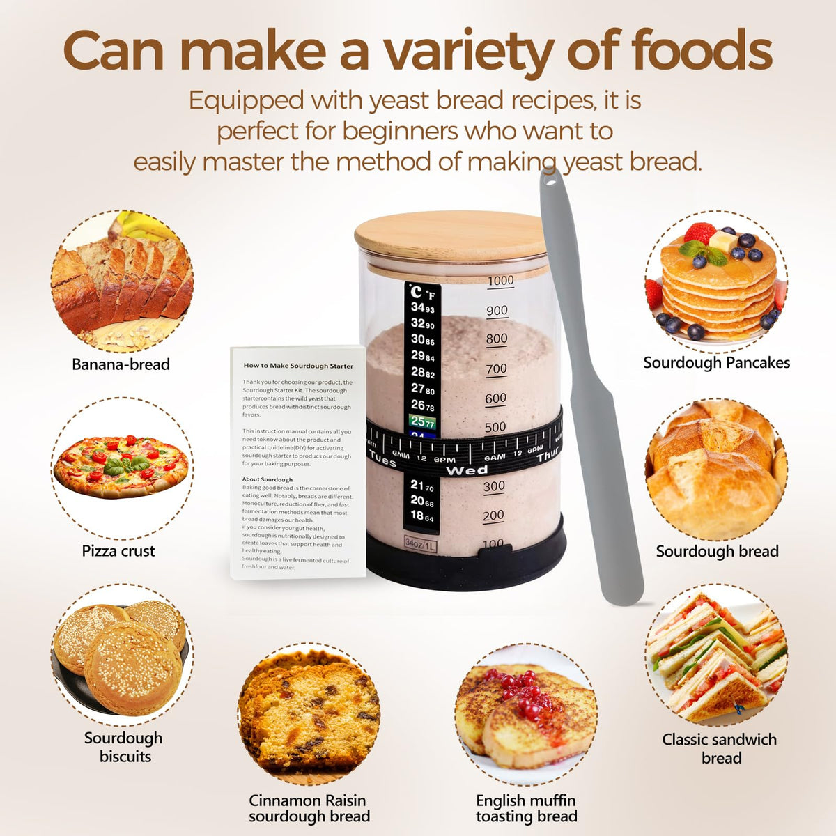 BRIRILINE Pro Sourdough Starter Kit - 34oz Jar with 5 Essential Features