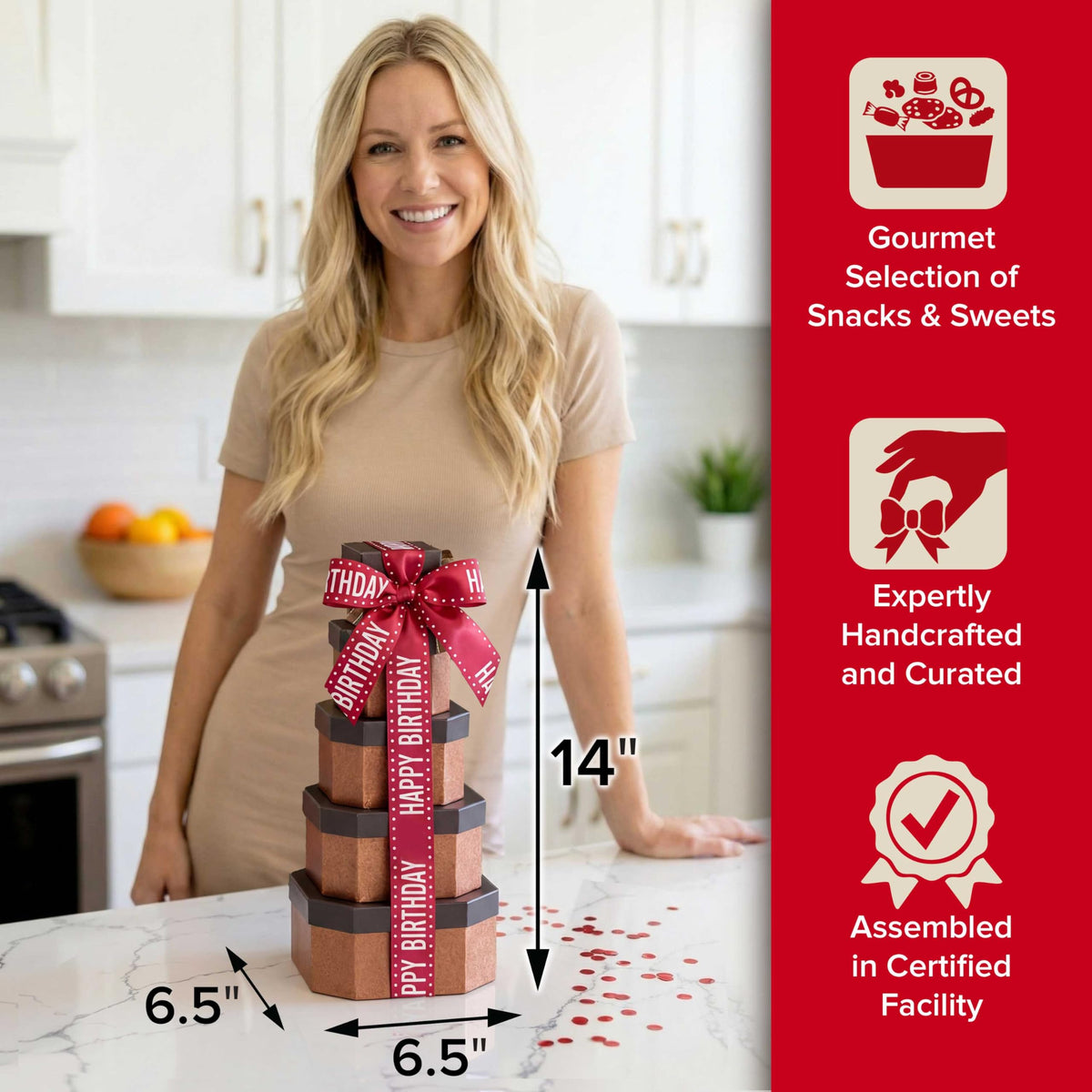 Broadway Basketeers Birthday Gift Basket Tower — Gourmet Snacks & Sweets