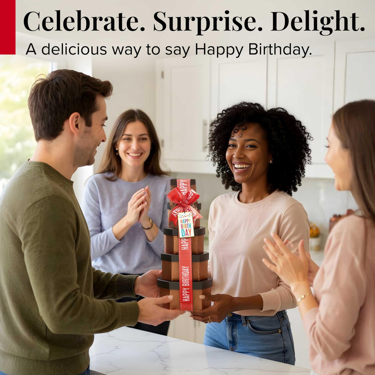 Broadway Basketeers Birthday Gift Basket Tower — Gourmet Snacks & Sweets