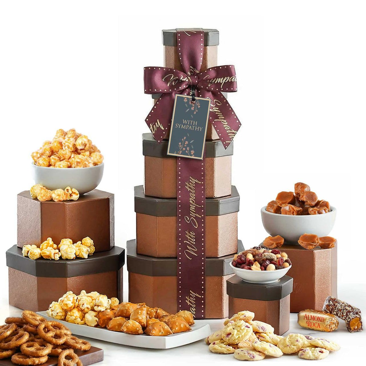 Broadway Basketeers Sympathy Gift Basket Tower – Kosher Gourmet Comfort for Bereavement