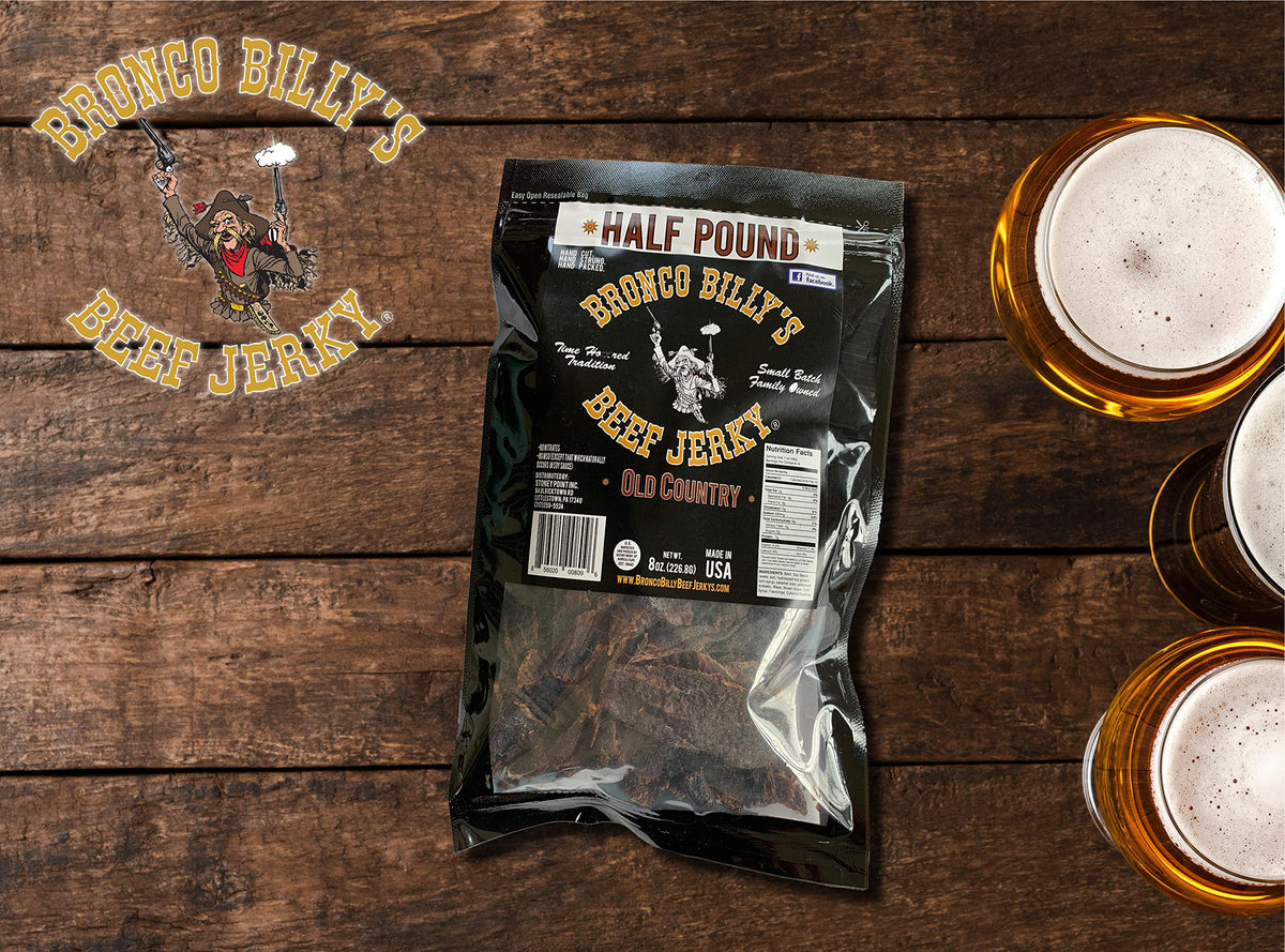 Bronco Billy's Beef Jerky – Hickory Smoked Old Country Half-Pound Resealable Bag