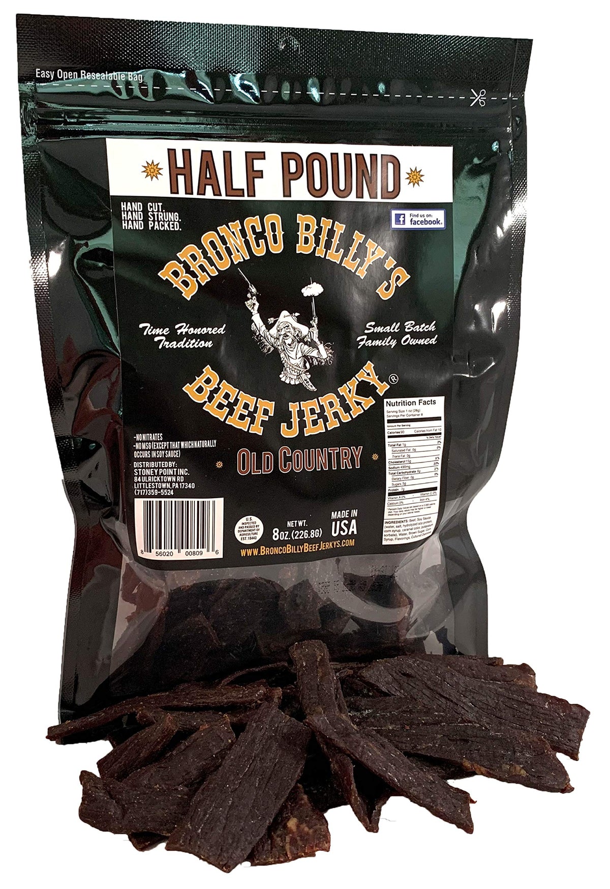 Bronco Billy's Beef Jerky – Hickory Smoked Old Country Half-Pound Resealable Bag