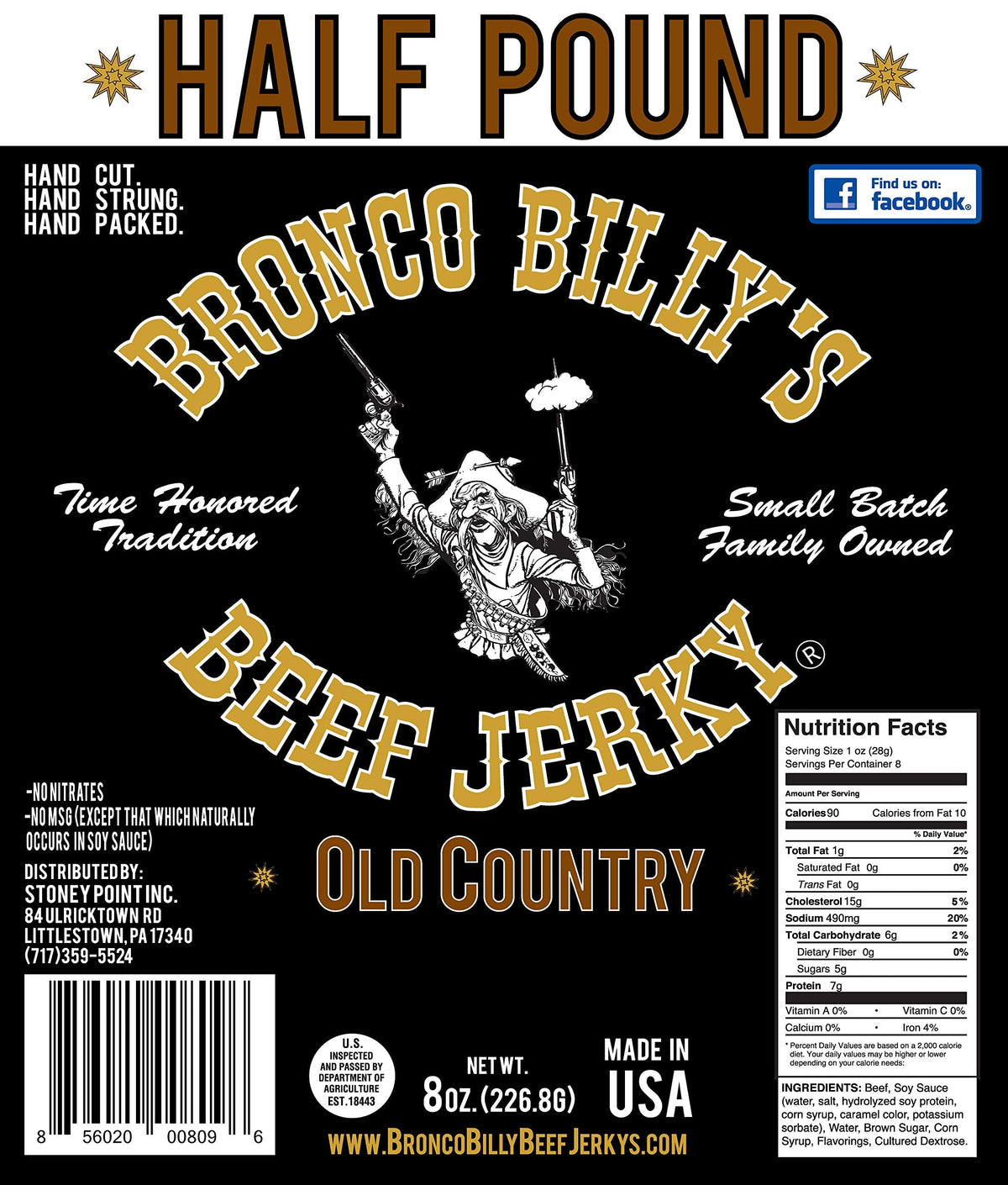 Bronco Billy's Beef Jerky – Hickory Smoked Old Country Half-Pound Resealable Bag