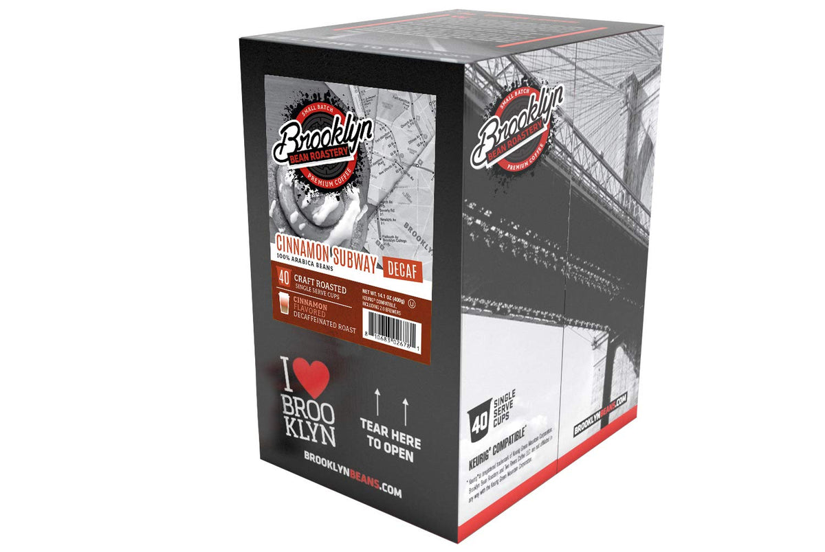 Brooklyn Beans Cinnamon Subway Decaf Coffee Pods – Keurig K-Cup Compatible, 40 Count