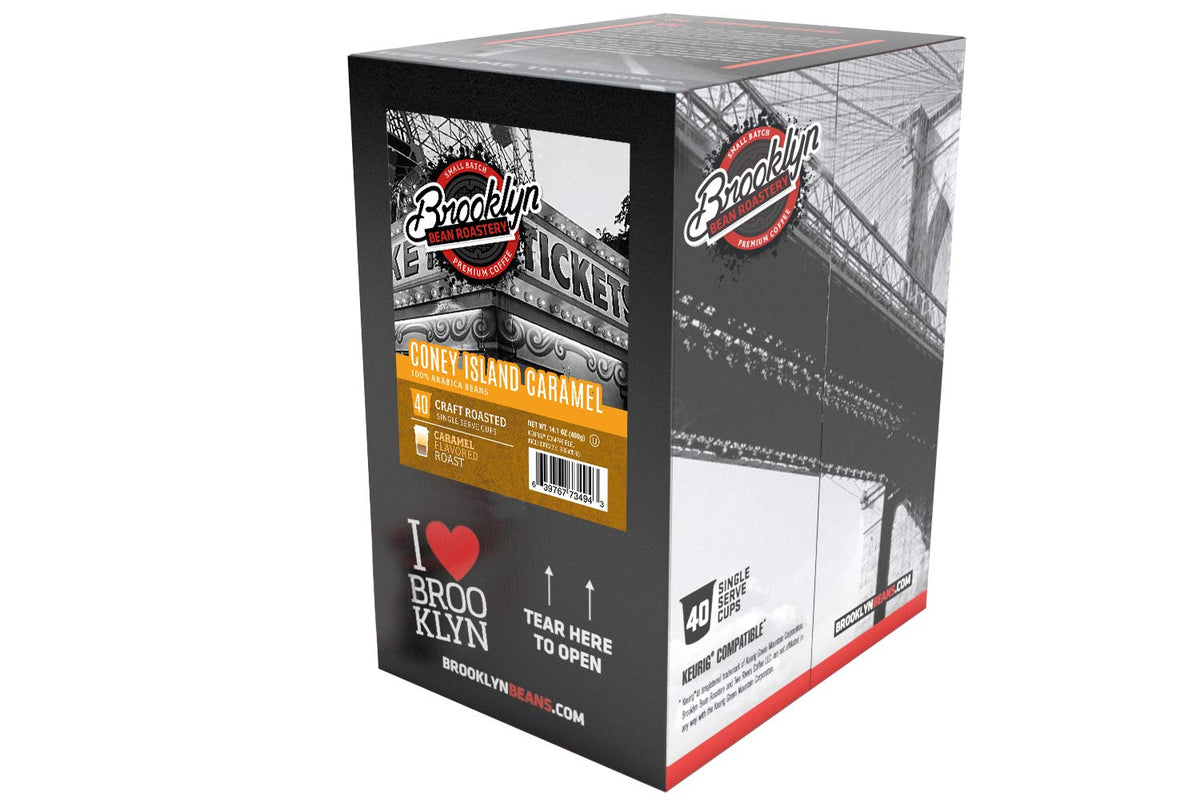 Brooklyn Beans Coney Island Caramel Gourmet Coffee Pods – Keurig K-Cup Compatible, 40 Count, Rich & Creamy