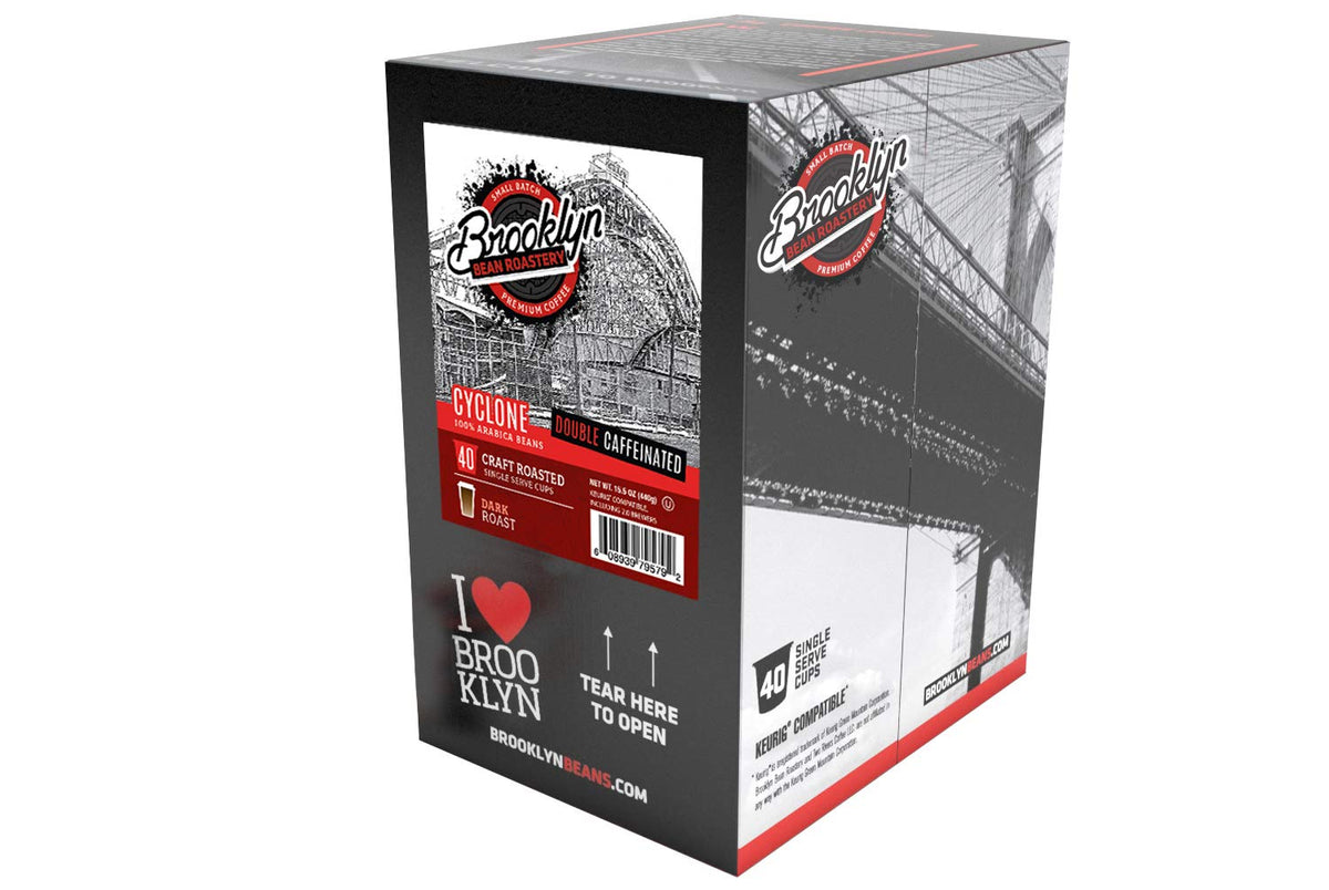 Brooklyn Beans Cyclone Gourmet Coffee Pods – Double Caffeine, 40 Count, Keurig Compatible