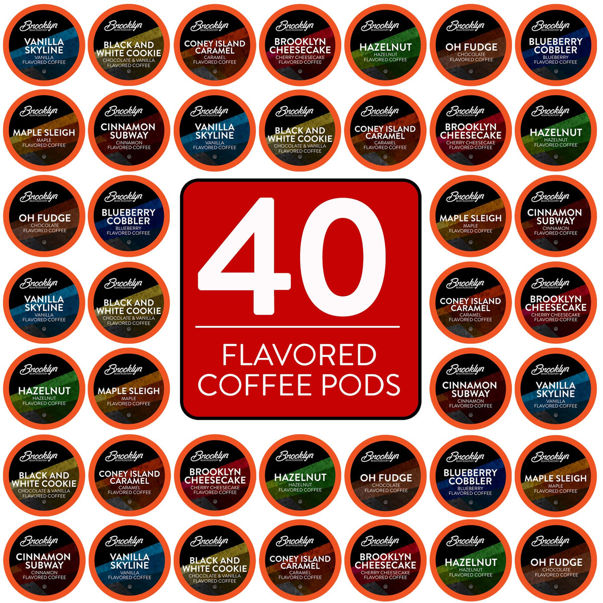 Brooklyn Beans Flavored Coffee Pods Variety Pack – 40 Count, Keurig 2.0 Compatible