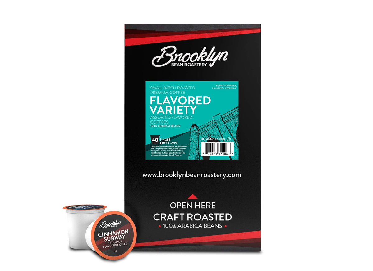 Brooklyn Beans Flavored Coffee Pods Variety Pack – 40 Count, Keurig 2.0 Compatible