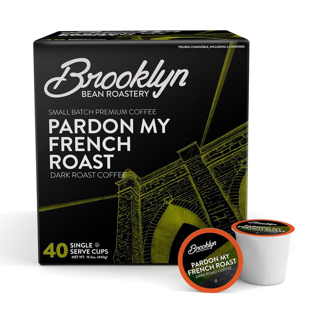 Brooklyn Beans French Roast Gourmet Coffee Pods – Keurig K-Cup Compatible, 40 Count, Dark Roast