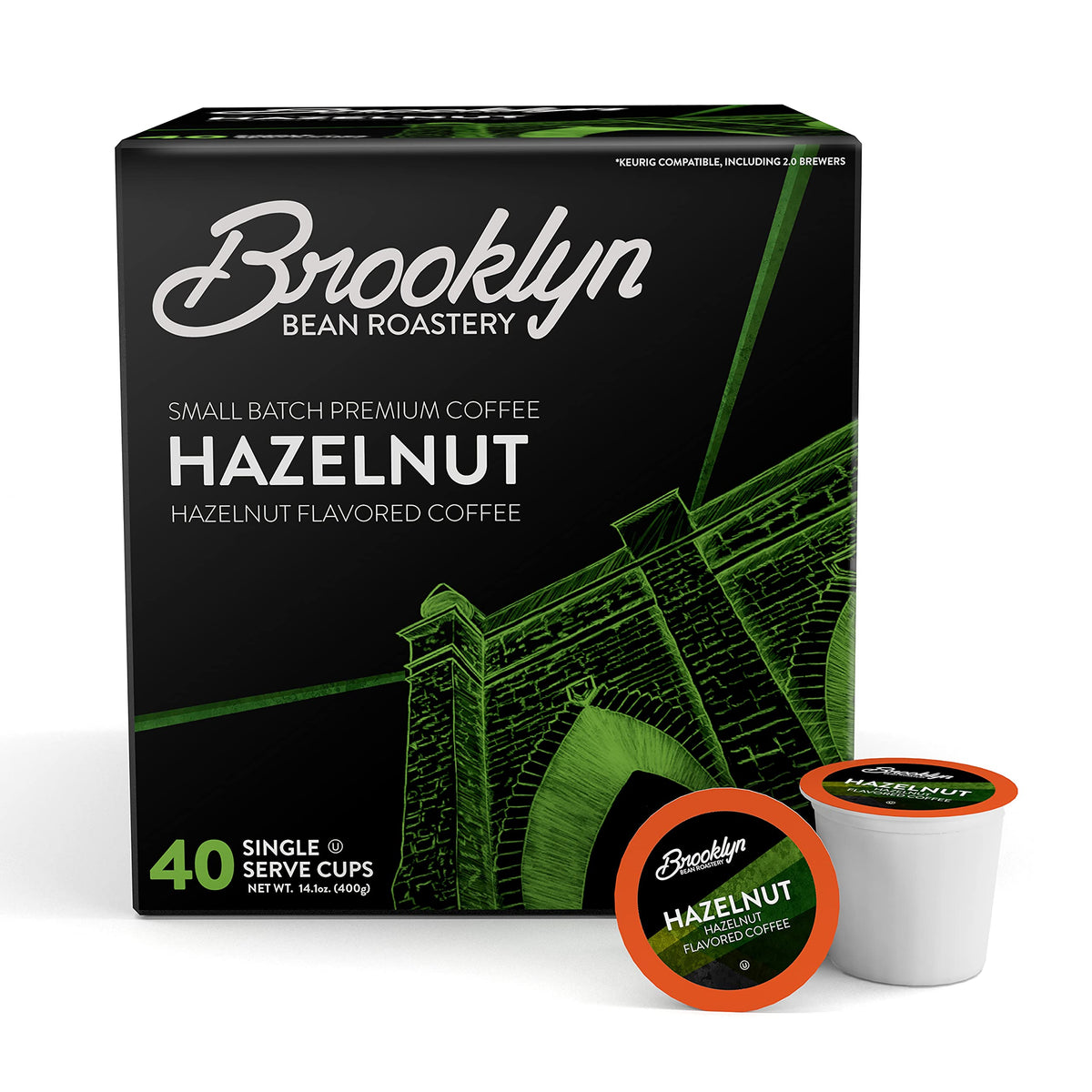 Brooklyn Beans Hazelnut Gourmet Coffee Pods - Keurig K-Cup Compatible, 40 Count