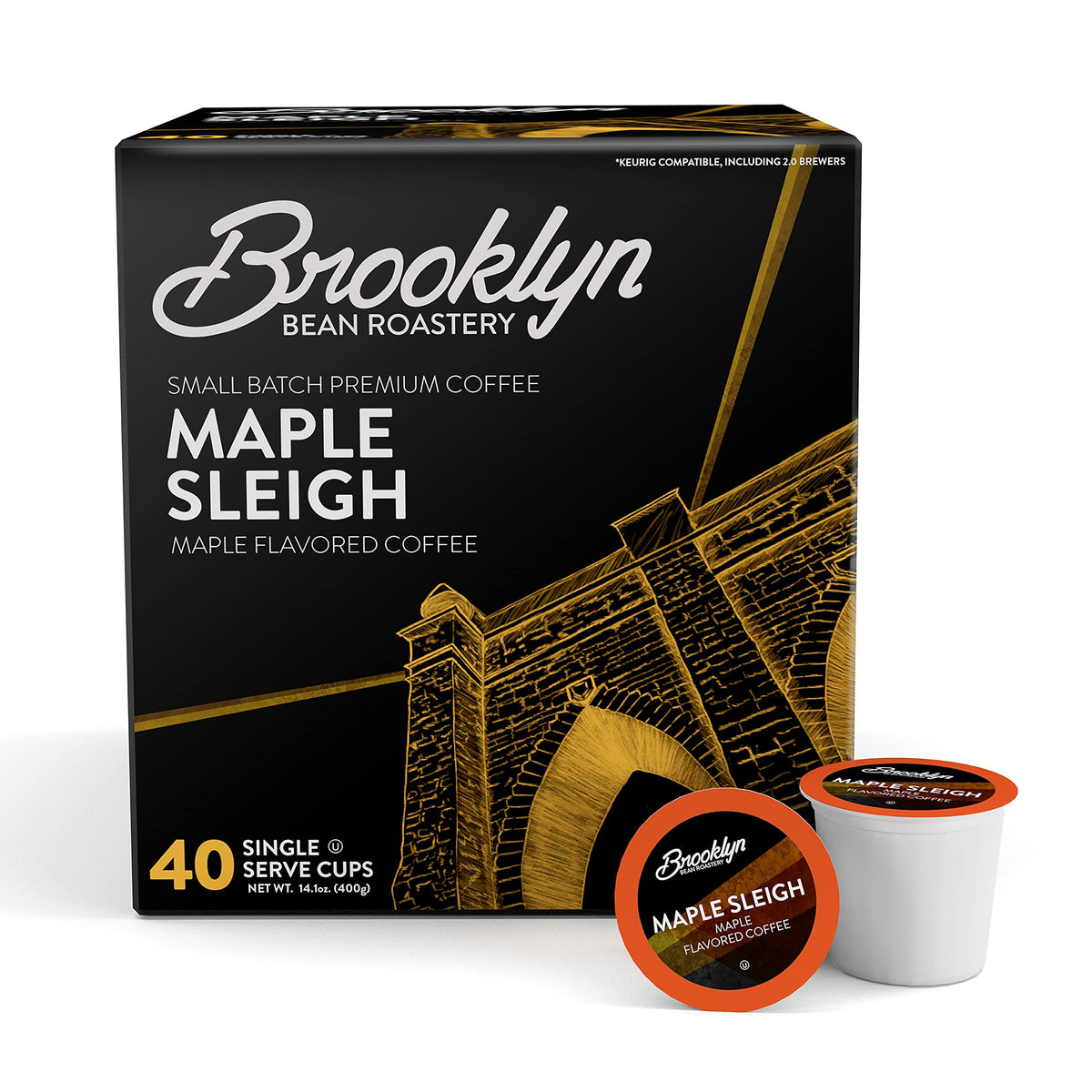Brooklyn Beans Maple Sleigh Gourmet Coffee Pods – Keurig 2.0 Compatible, 40 Count