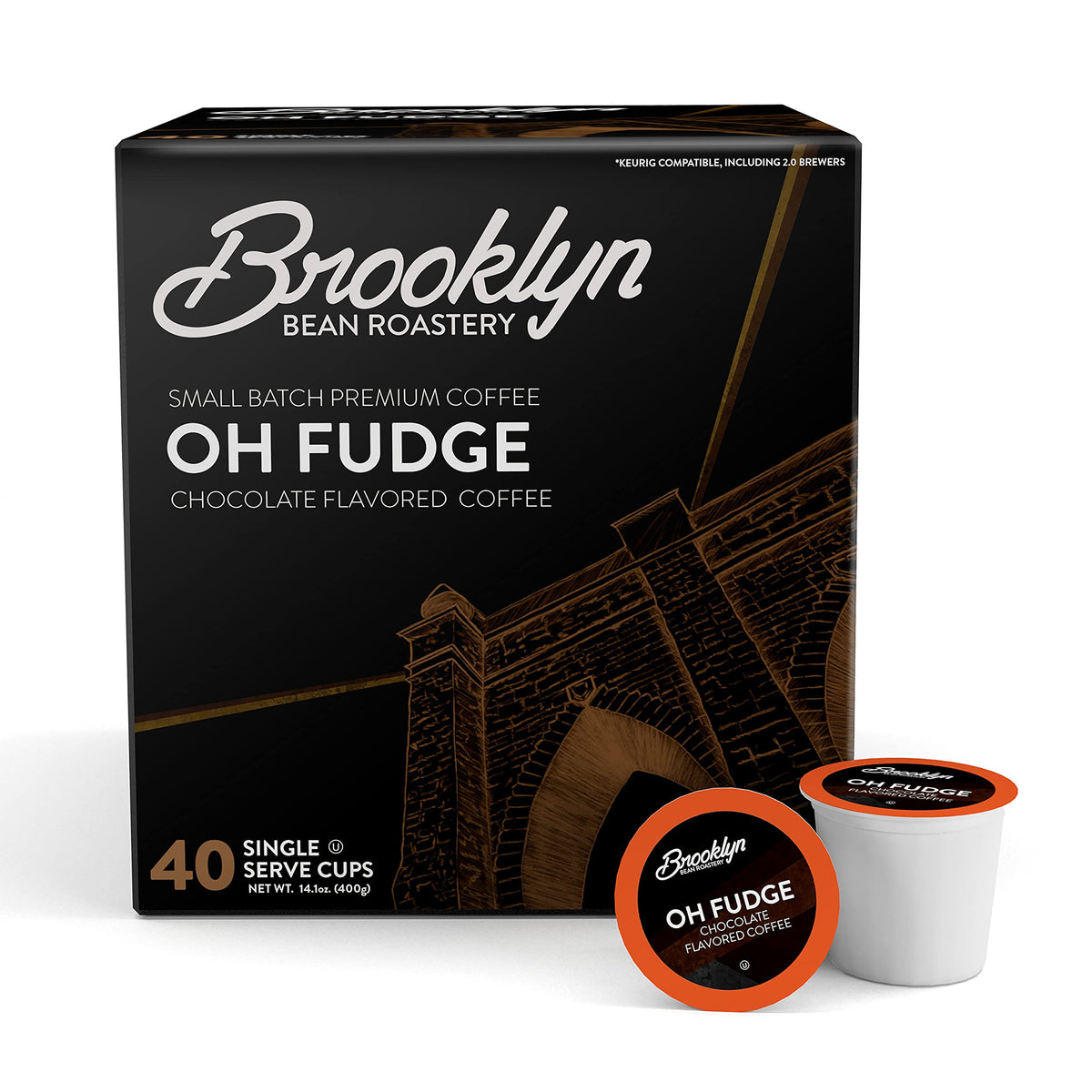 Brooklyn Beans Oh Fudge Gourmet Coffee Pods – 40-Count, Rich Chocolate Flavor, Keurig Compatible