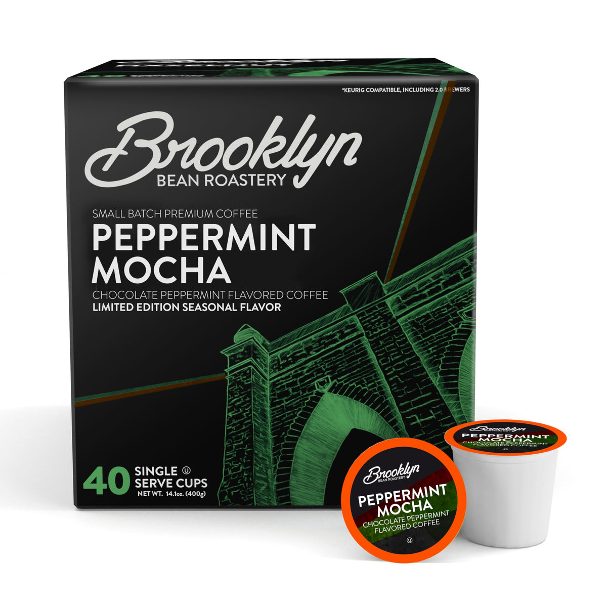 Brooklyn Beans Peppermint Mocha Coffee Pods for Keurig – 40 Count